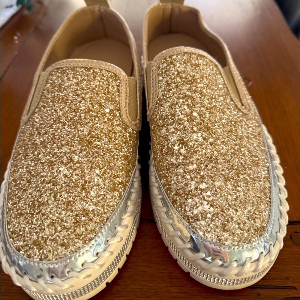 Gold Glitter Slip-On Shoes